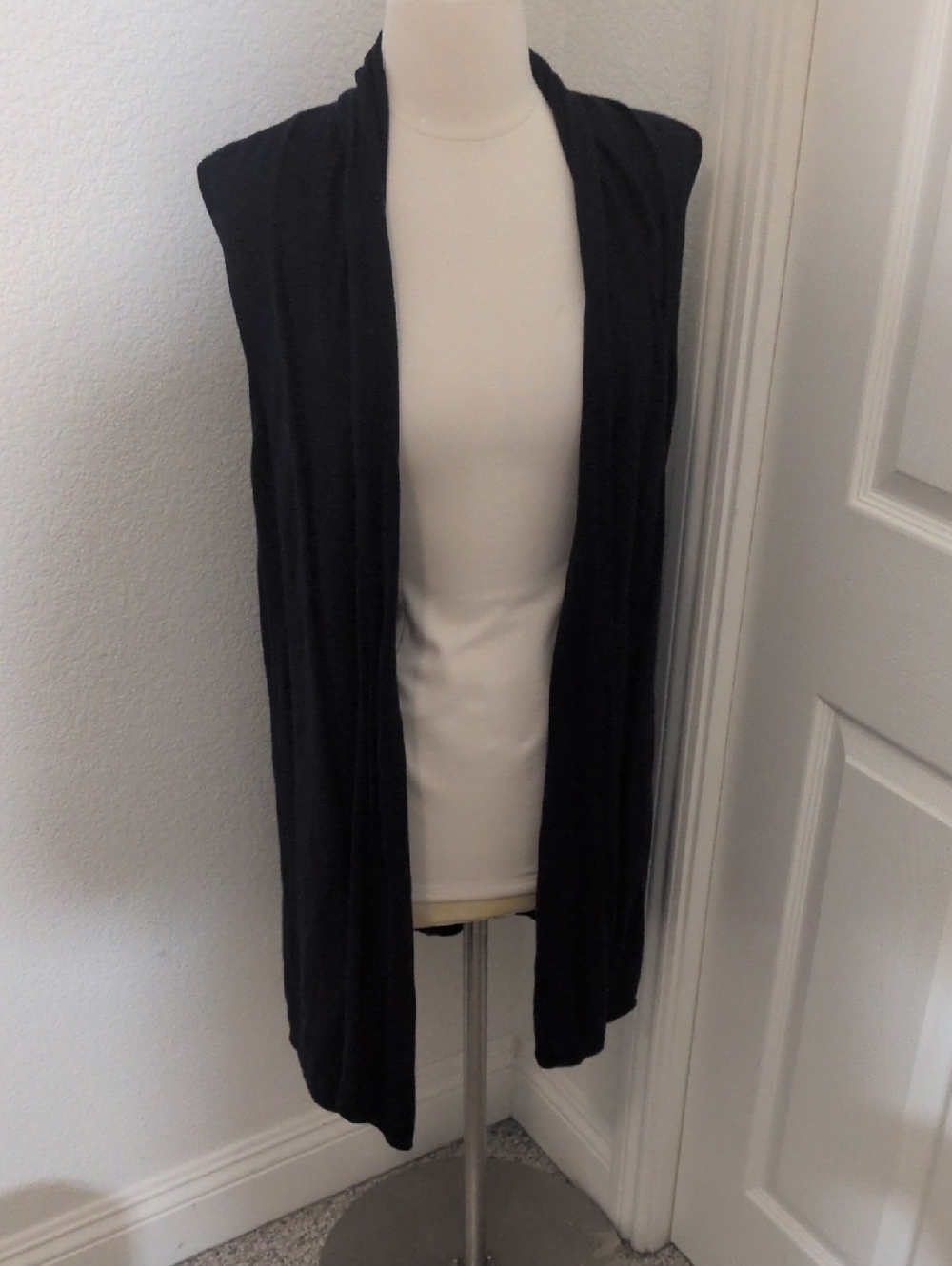 Joseph A Sleeveless Open Front Cardigan Vest Navy Blue Large